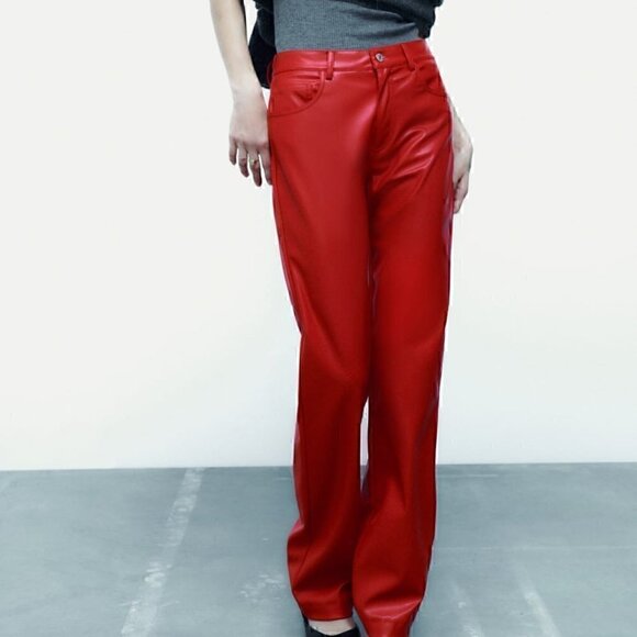 Zara FULL LENGTH FAUX LEATHER PANTS - Picture 2 of 7
